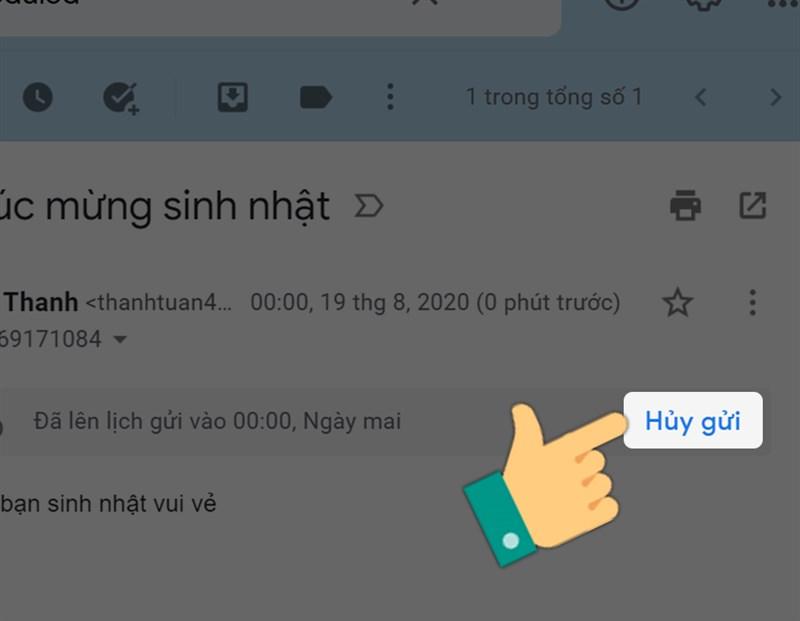 Nếu bạn không muốn gửi email nữa thì hãy chọn Huỷ gửi