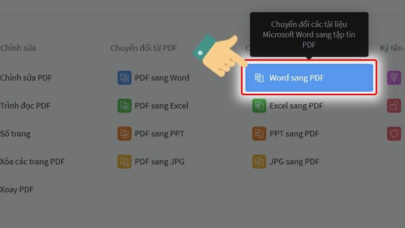 Nhấn chọn vào mục Word sang PDF.