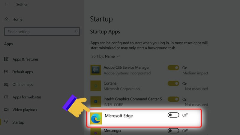 Nhấn tắt Microsoft Edge