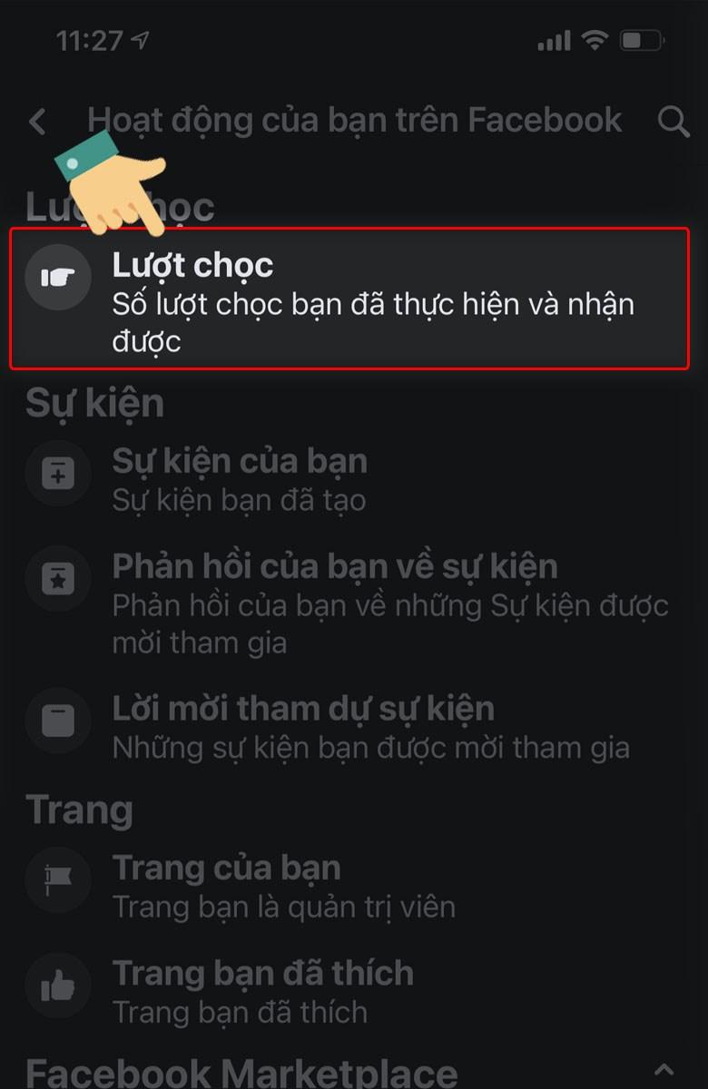 Nhấn vào mục Lượt chọc