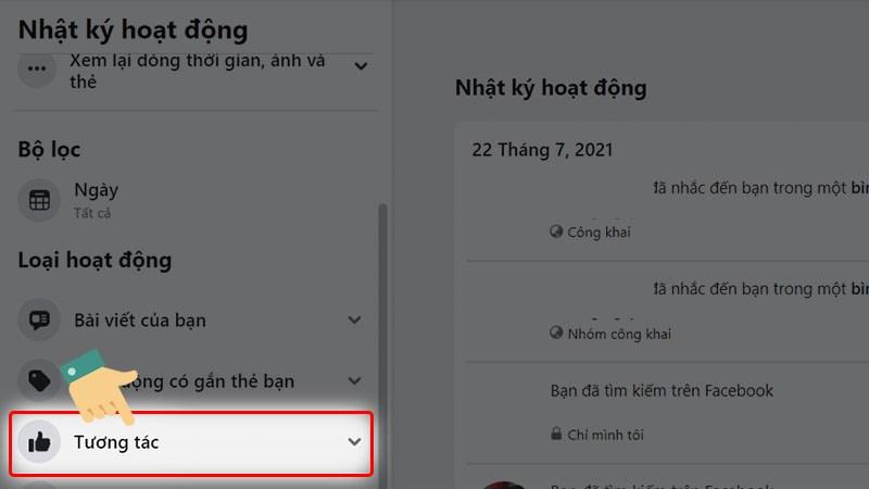 Nhấn vào mục Tương tác