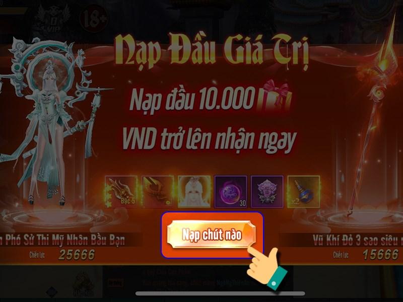 Nhấn v&agrave;o Nạp ch&uacute;t n&agrave;o