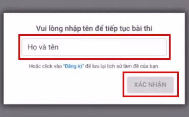 Nhập họ tên và XÁC NHẬN trên điện thoại