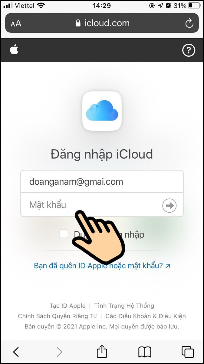 Nhập mật khẩu Apple ID