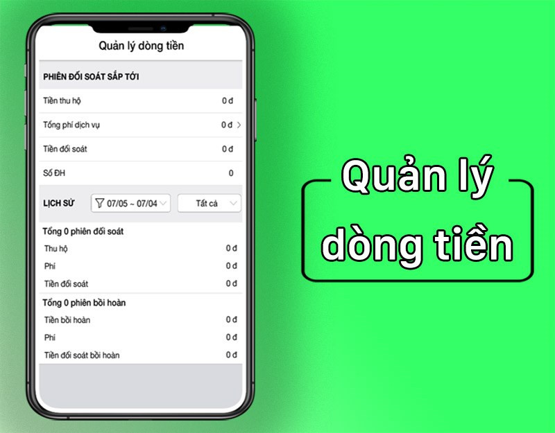 Quản lý dòng tiền của ứng dụng Giaohangtietkiem