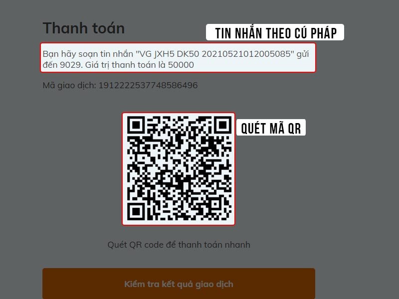 Quét mã QR hoặc soạn tin