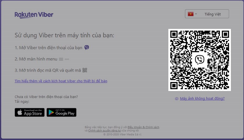 Quét mã QR trên Viber máy tính