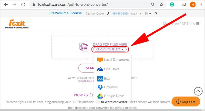 Tải file PDF lên Foxit PDF to Word Converter