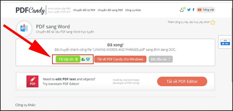 Tải file Word đã chuyển đổi từ PDF Candy