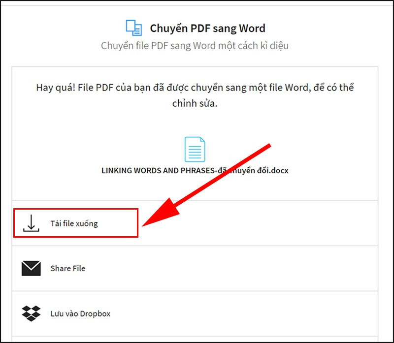 Tải file Word đã chuyển đổi từ Smallpdf