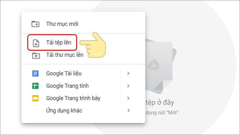 Tải tệp h&igrave;nh ảnh cần chuyển l&ecirc;n Google Drive