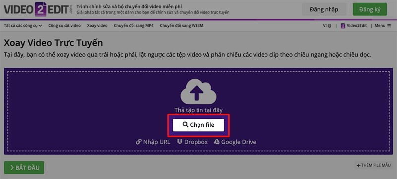 Tải video lên video2edit.com
