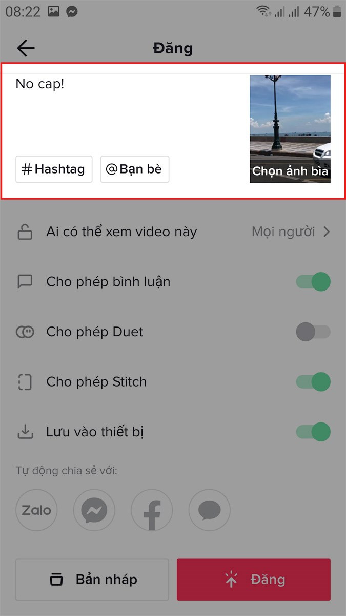 Thêm mô tả và hashtag