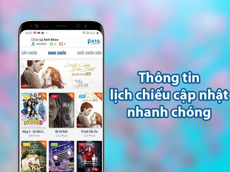 Th&ocirc;ng tin lịch chiếu được cập nhật nhanh ch&oacute;ng