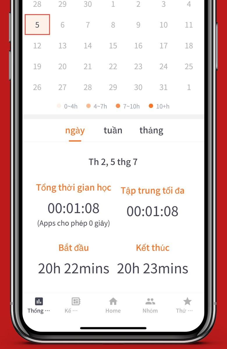 Thống k&ecirc; thời gian học v&agrave; tập trung