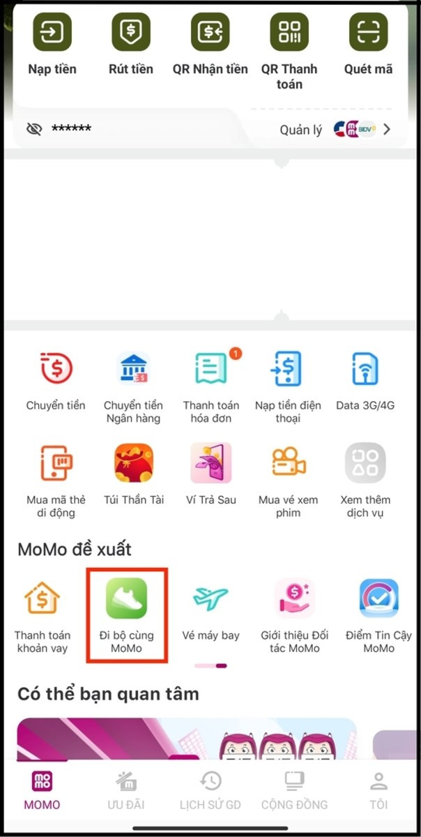 Tìm đến tính năng Đi bộ cùng MoMo