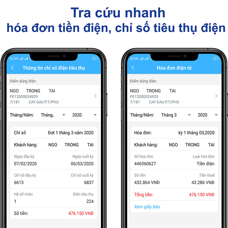 tra cứu nhanh chỉ số ti&ecirc;u thụ điện, h&oacute;a đơn tiền điện