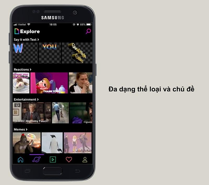 Ứng dụng GIPHY đa dạng thể loại và chủ đề