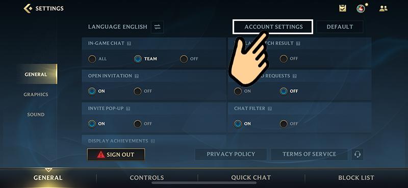 Vào phần Account Settings