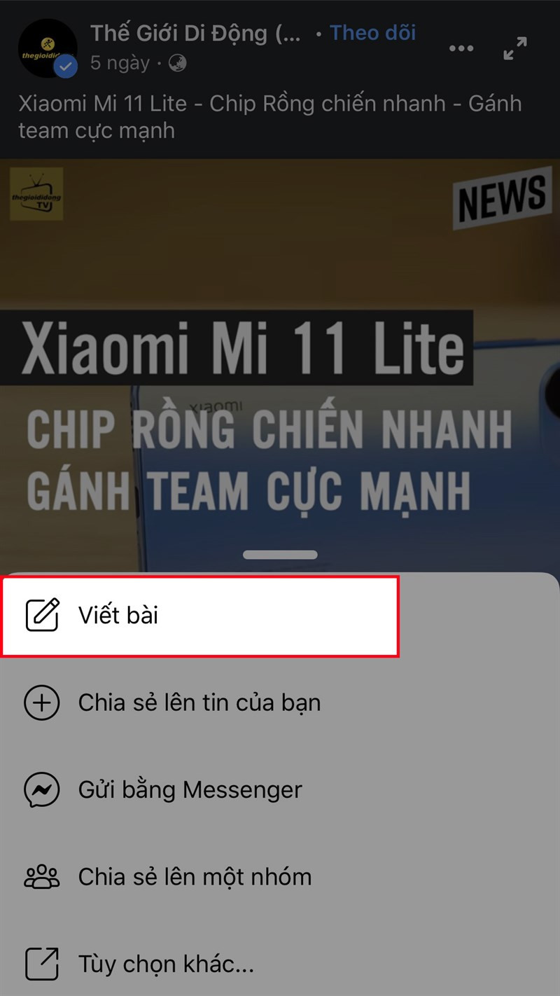 Viết bài khi chia sẻ video trên Facebook