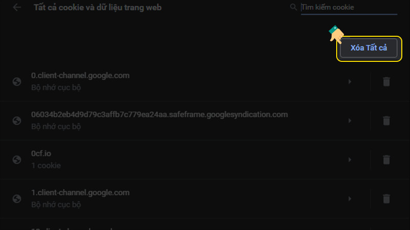 X&oacute;a cookie của tr&igrave;nh duyệt Chrome
