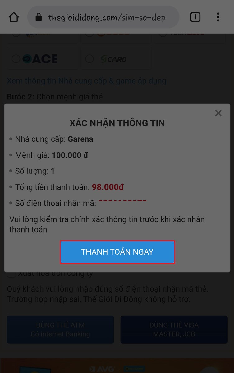 Xác nhận lại thông tin