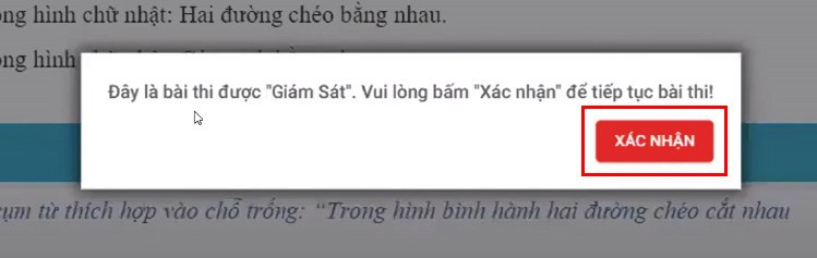 Xác nhận làm bài trên Azota máy tính