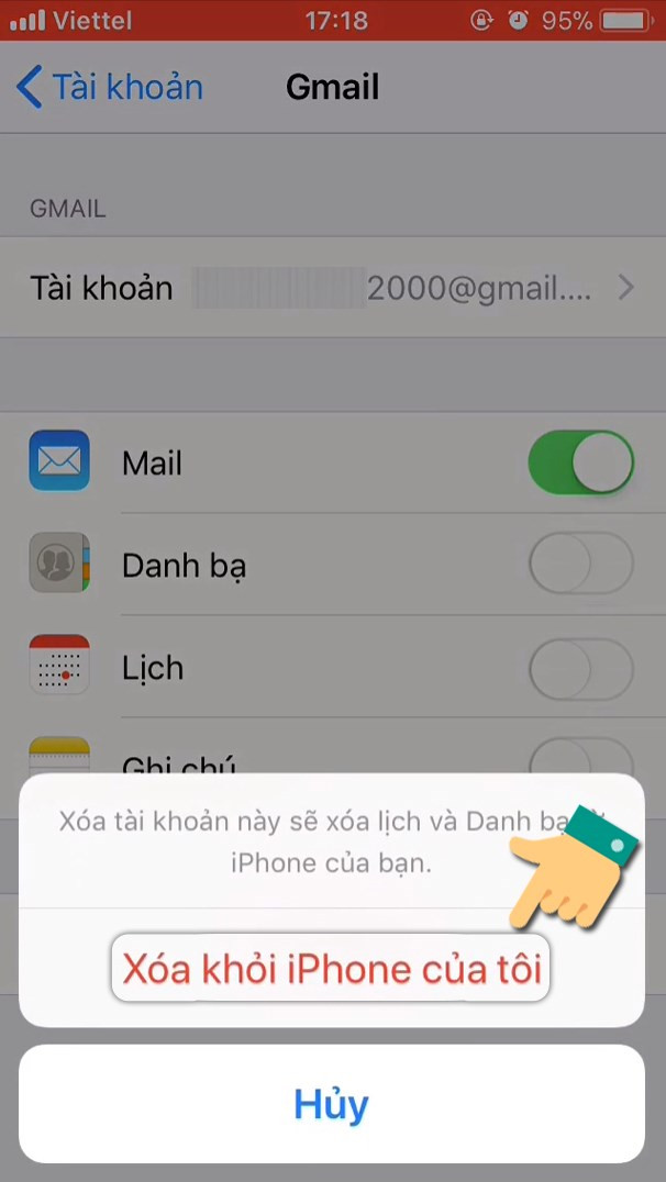  X&aacute;c nhận x&oacute;a Gmail tr&ecirc;n iPhone, iPad