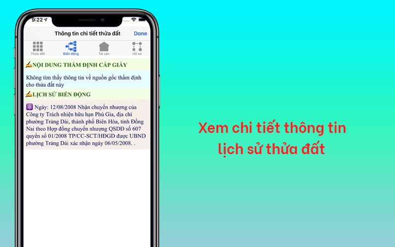 Xem chi tiết thông tin lịch sử thửa đất