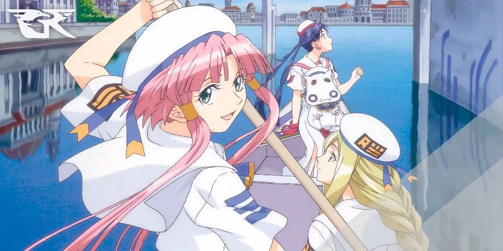 Akari Mizunashi từ Aria The Animation mỉm cười dịu dàng trên chiếc thuyền gondola
