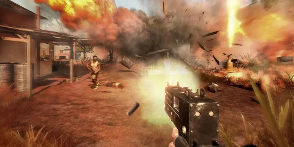 Ảnh bìa Far Cry 2 với khung cảnh châu Phi hoang tàn và nhân vật chính