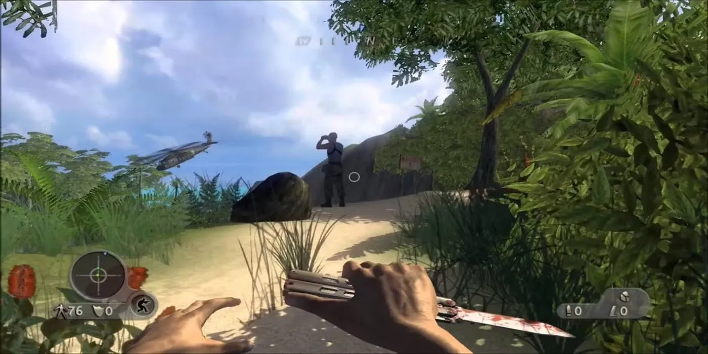 Ảnh bìa Far Cry Instincts với nhân vật chính và bối cảnh rừng rậm