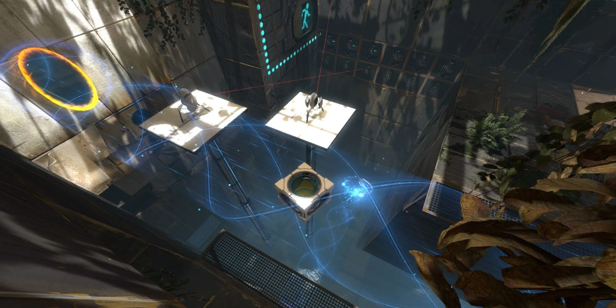 Ảnh chụp màn hình game Portal 2 từ Steam với cánh cổng không gian quen thuộc