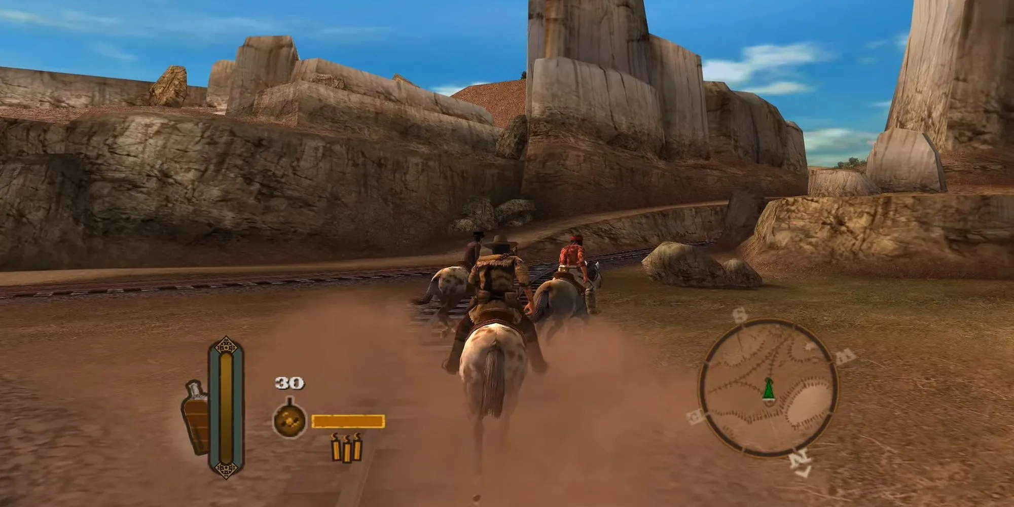 Ảnh chụp màn hình gameplay Gun PS2, tựa game hành động miền Tây hoang dã.