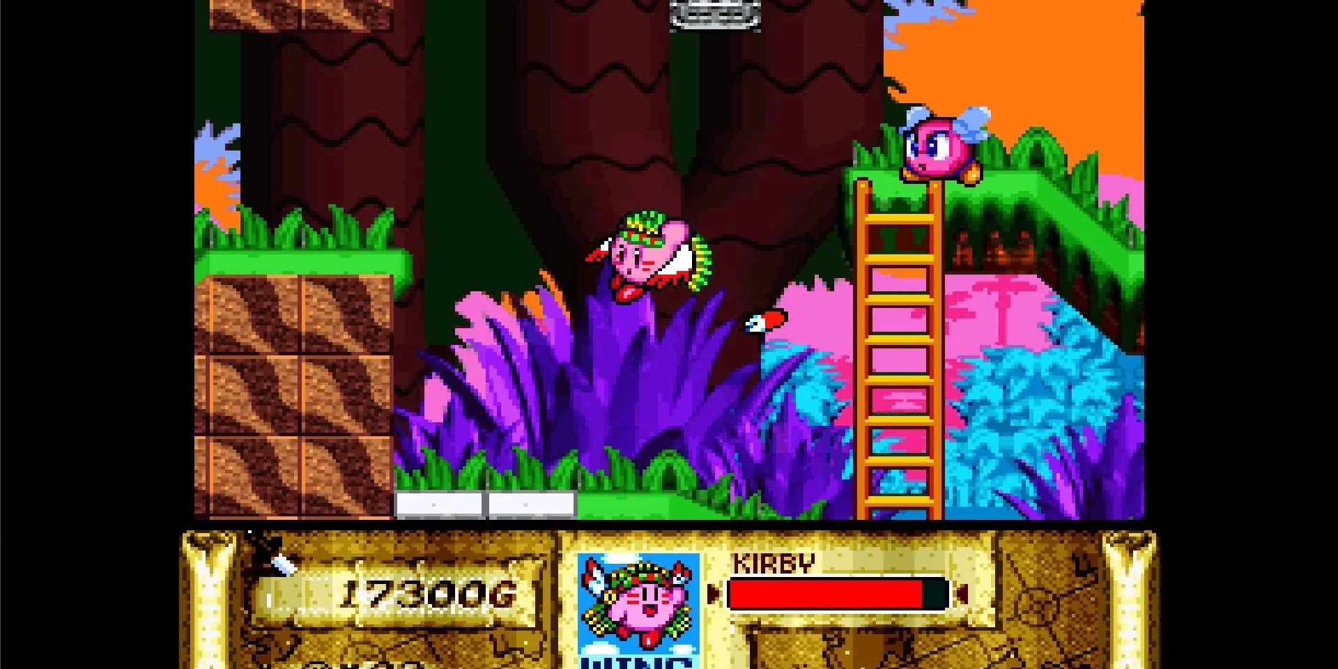 Ảnh chụp màn hình từ Kirby Super Star, màn chơi Great Cave Offensive.
