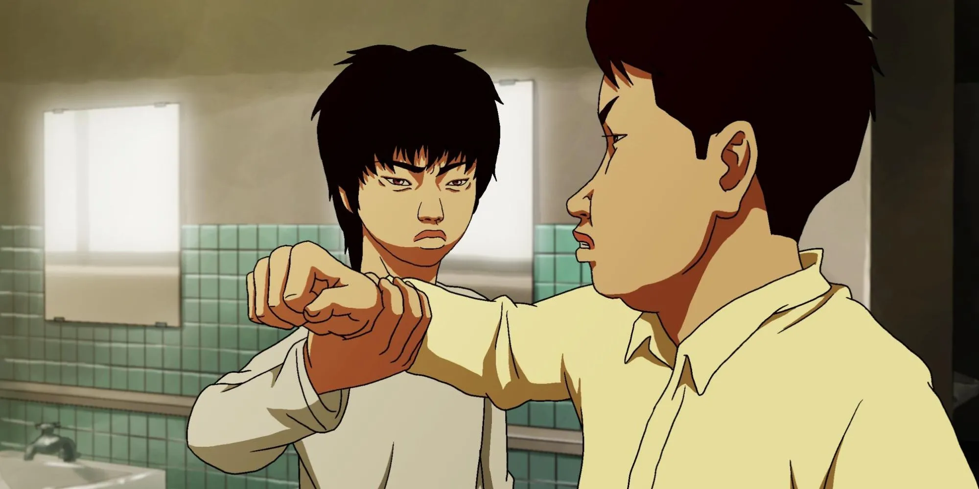 Anime The King Of Pigs cảnh Jung Jong-suk cố gắng ngăn chặn một vụ bắt nạt học đường