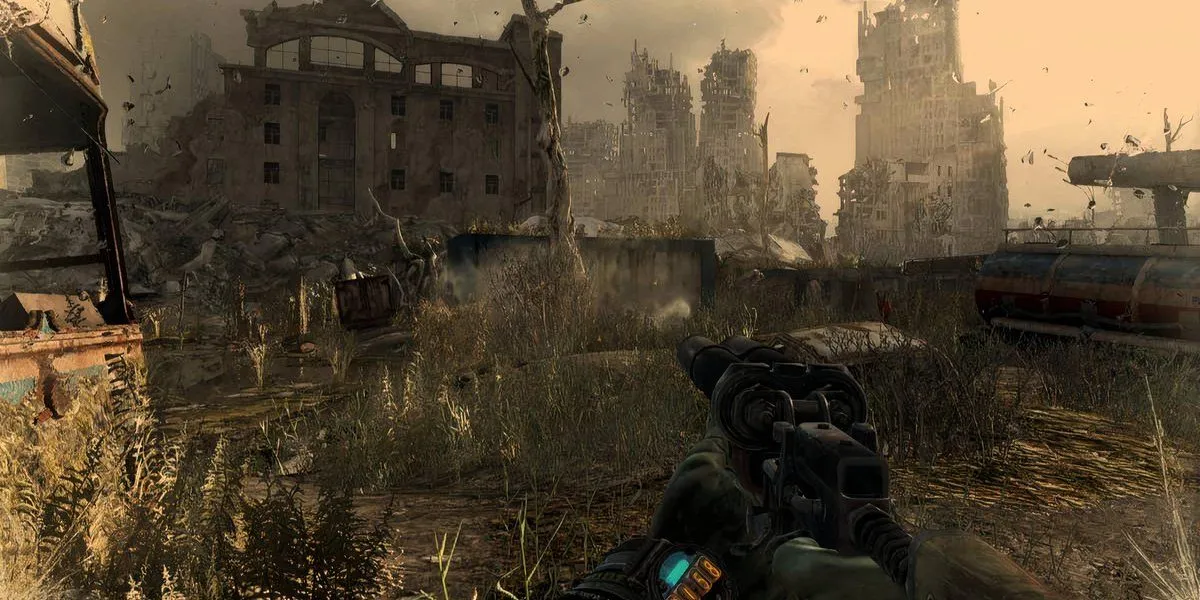 Artyom di chuyển trong đường hầm tối tăm của Metro Last Light, nơi có thể chọn lối chơi hòa bình
