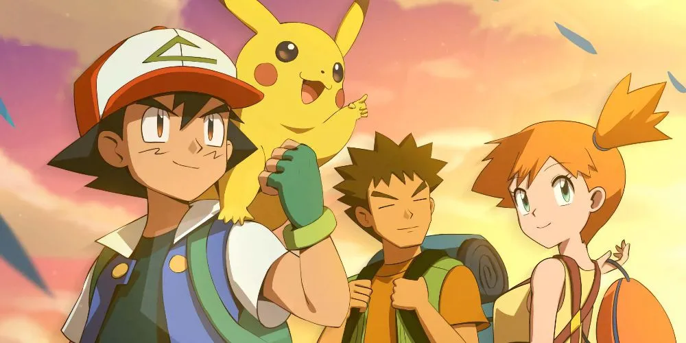 Ash Ketchum, Pikachu và Misty trong hành trình khám phá thế giới Pokémon đầy màu sắc.