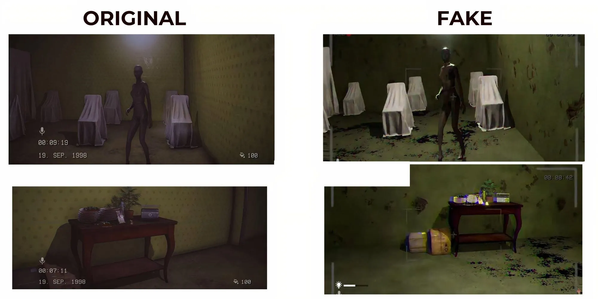 Bằng chứng so sánh The Backrooms 1998 gốc và game nhái Backrooms Horror Escape