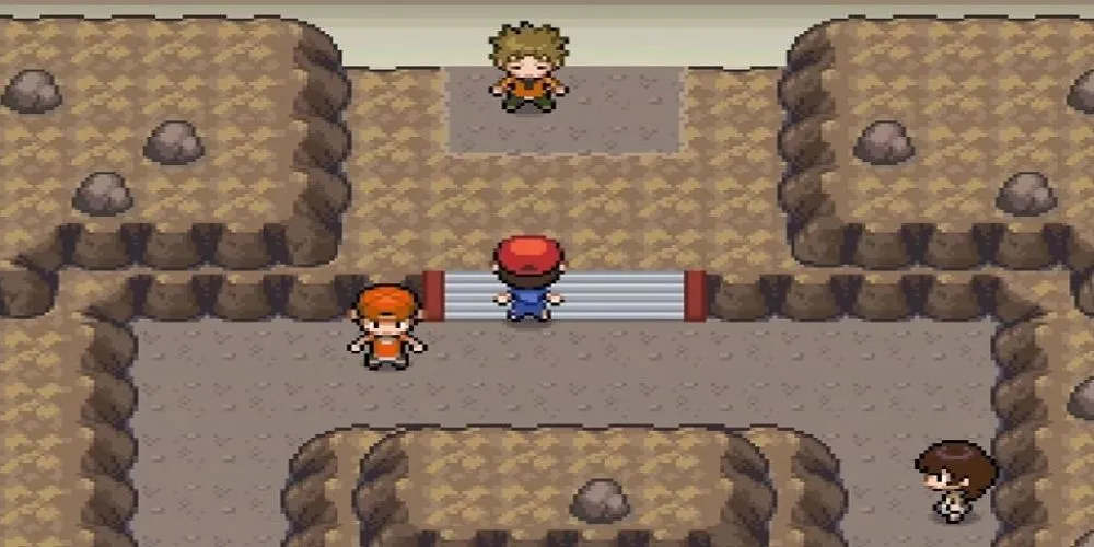 Bên trong Nhà thi đấu Pewter City ngay trước trận chiến với Gym Leader Brock trong Pokemon Infinite Fusion