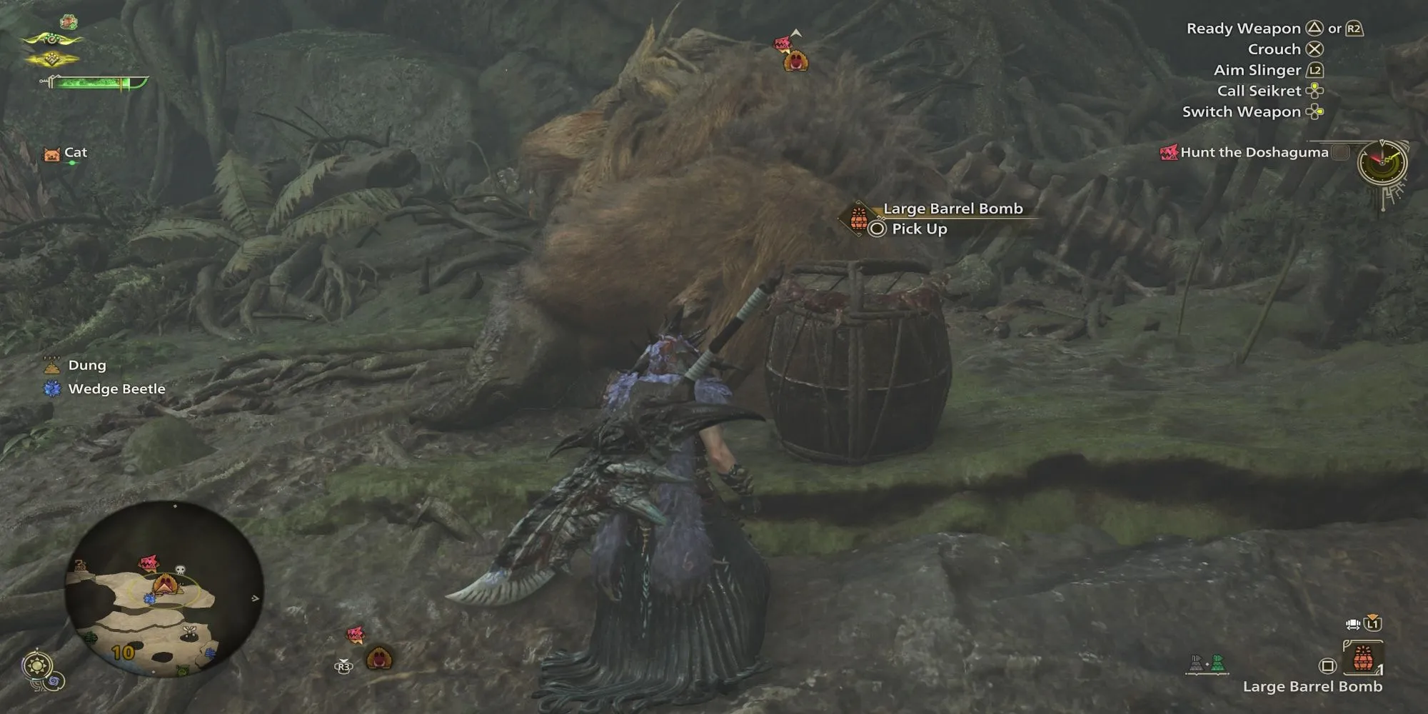 Các thợ săn Monster Hunter Wilds hợp tác đặt bom thùng quanh một con quái đang ngủ để thực hiện chiến thuật sleep bombing.