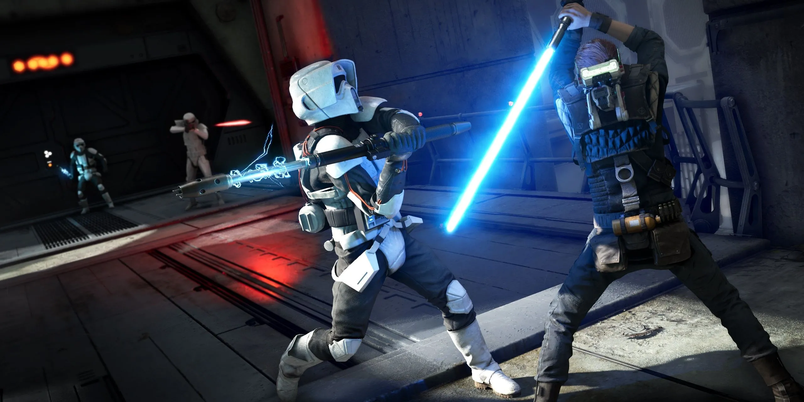 Cal Kestis chiến đấu với một Stormtrooper trong Star Wars Jedi: Fallen Order