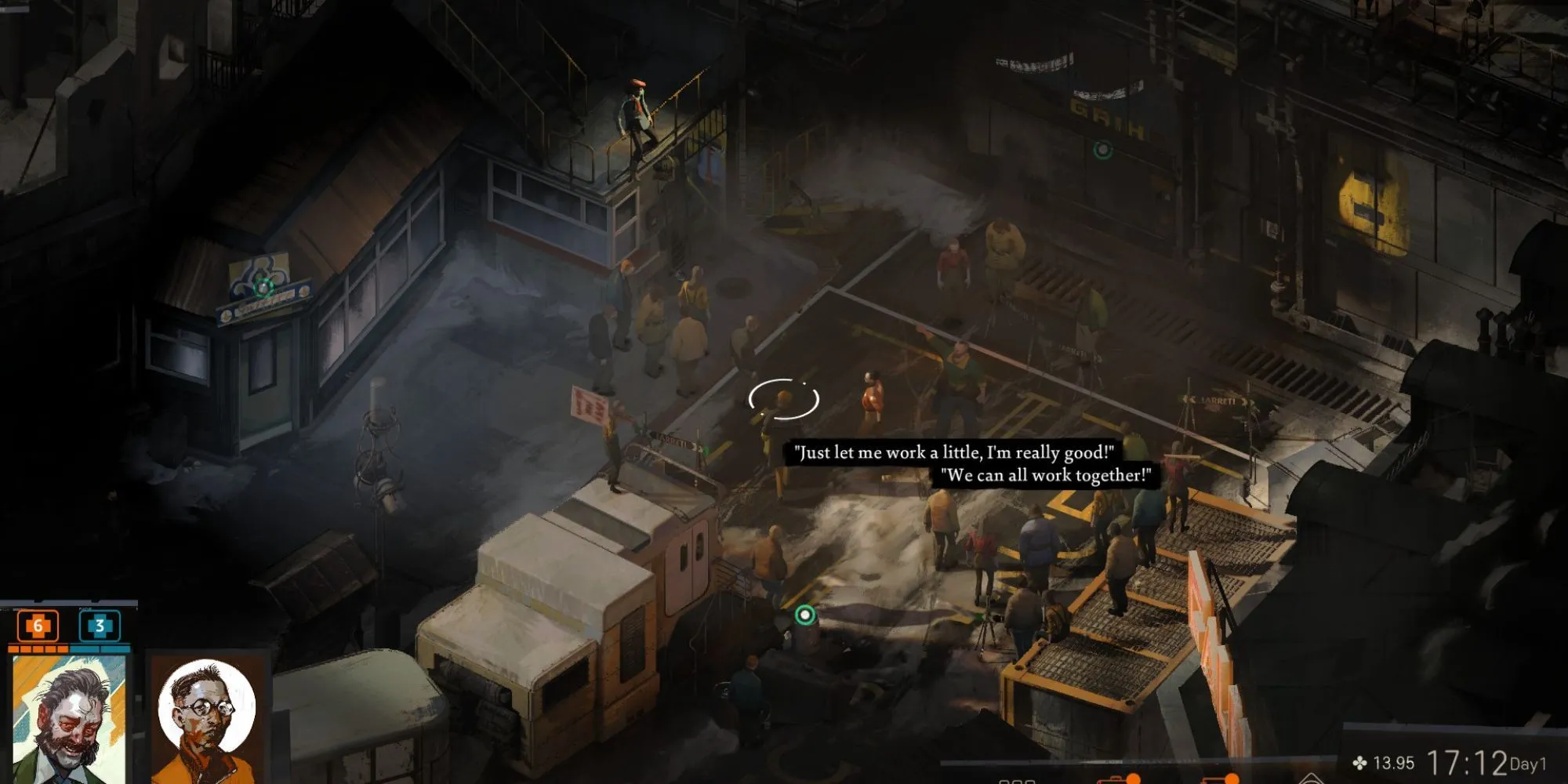 Cảnh Harry DuBois đối mặt với một lựa chọn khó khăn trong Disco Elysium