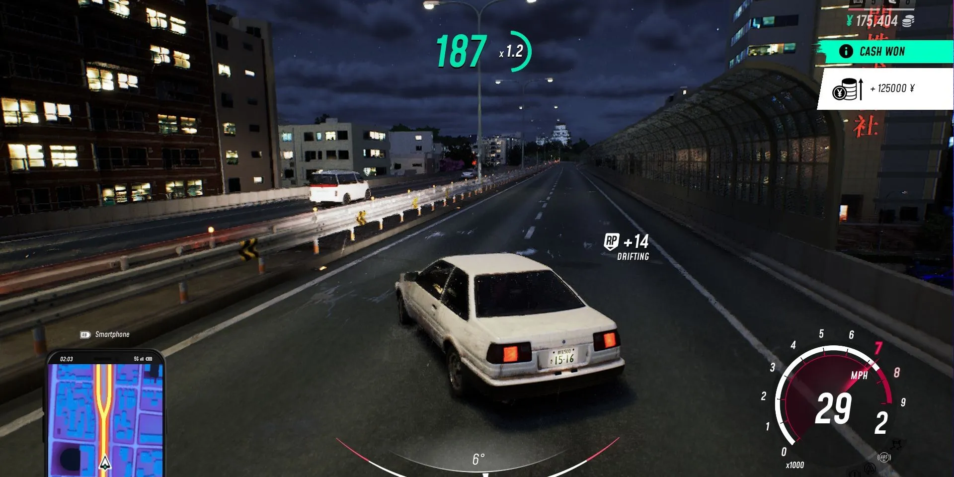 Cảnh xe thực hiện drift trên đường phố trong game JDM Japanese Drift Master