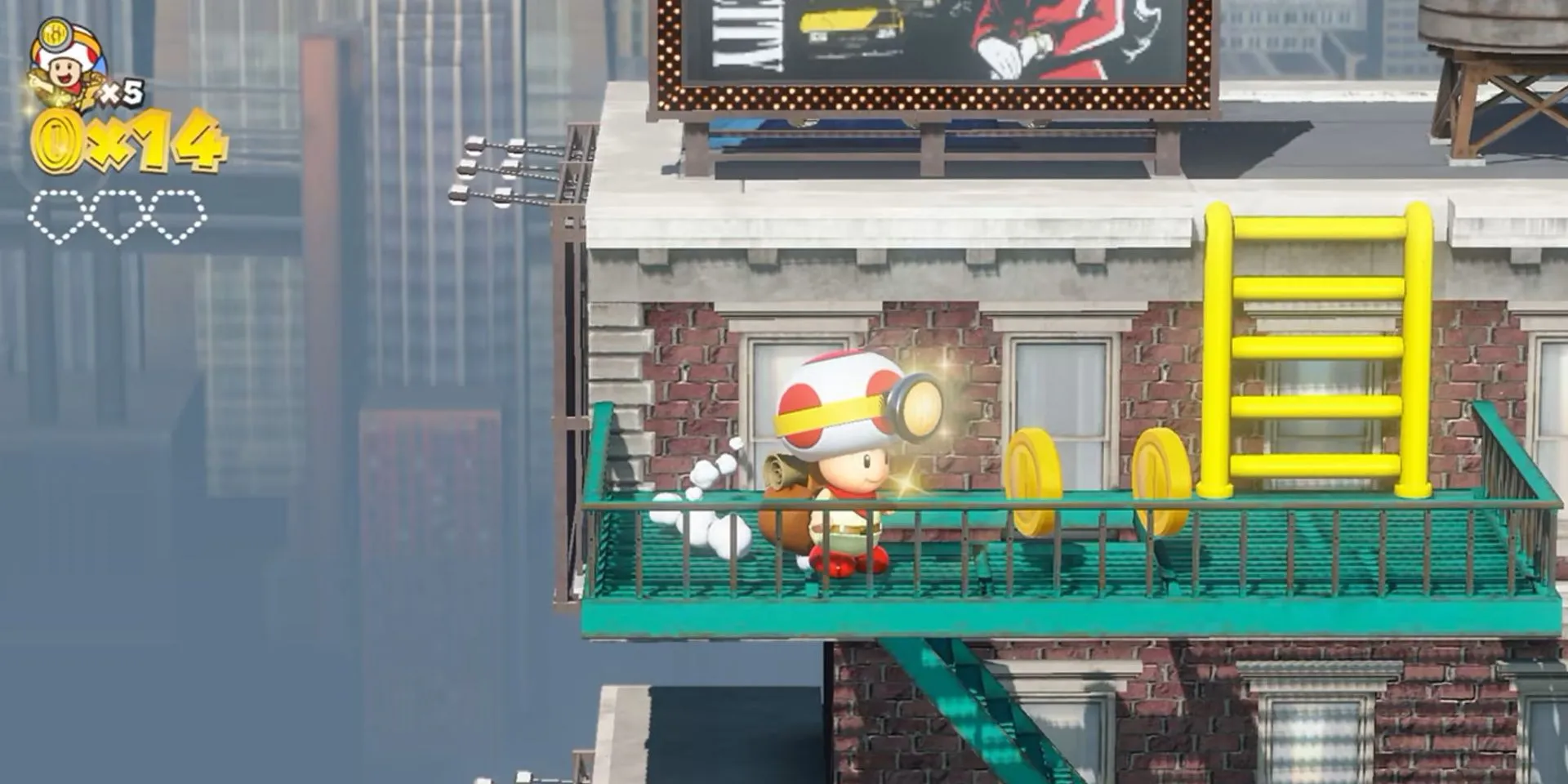 Captain Toad khám phá một màn chơi lấy cảm hứng từ New Donk City trong Captain Toad: Treasure Tracker