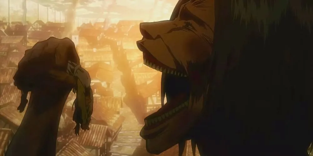 Carla Yeager mẹ của Eren trong Attack on Titan bị Titan tóm lấy