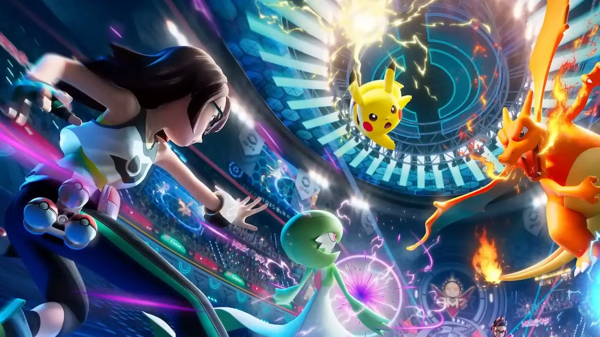 Charizard Mega Evolution X đối đầu Pikachu Terastallized trong trận chiến Pokémon Champions