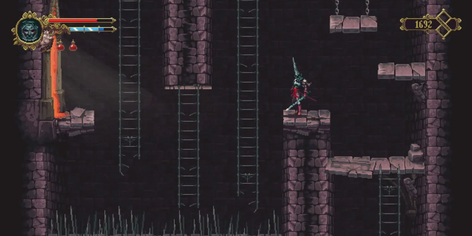 Chông gai trong game Blasphemous khiến người chơi chết ngay lập tức chỉ với một cú chạm