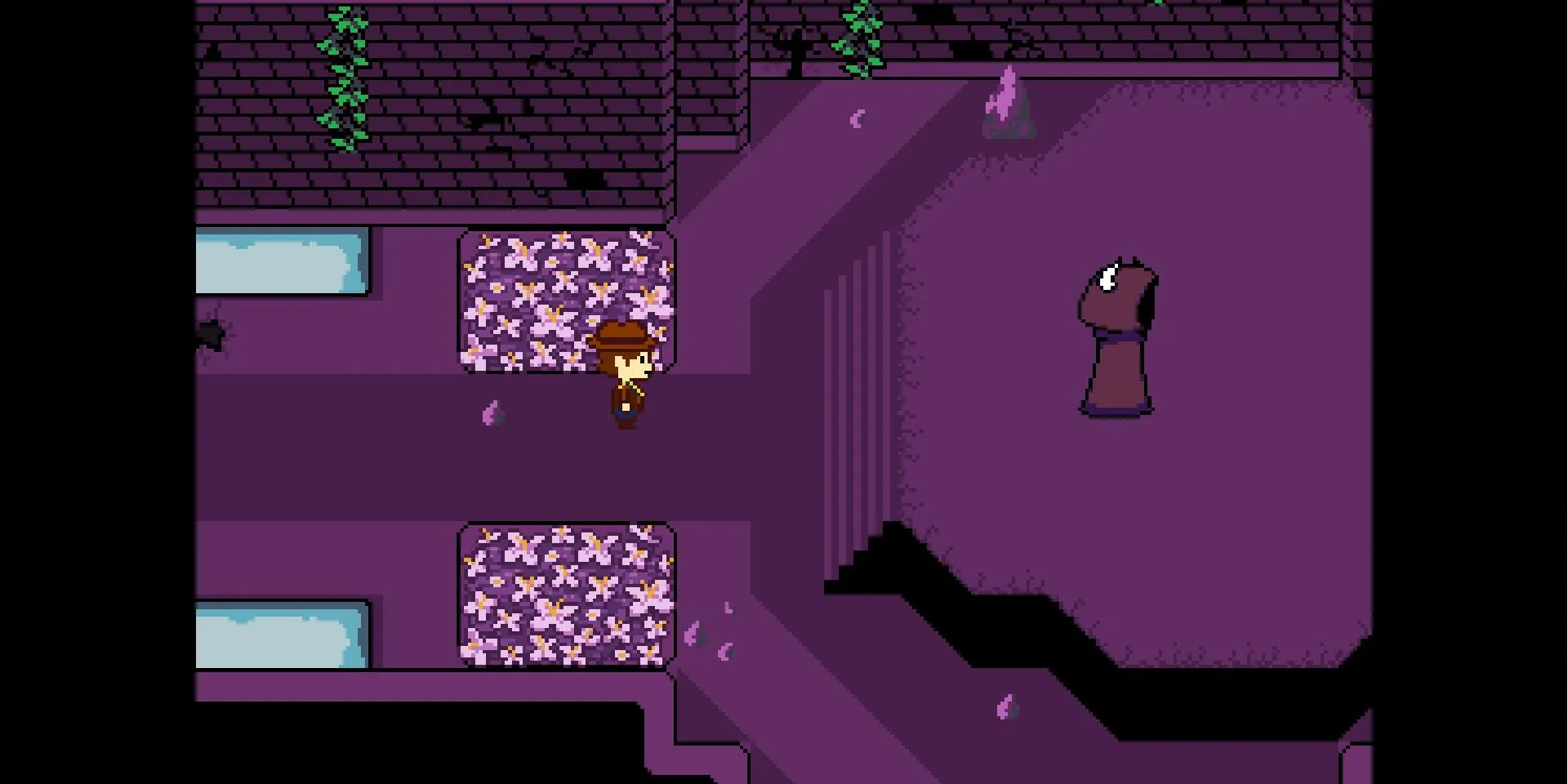 Clover chạm trán Dalv trong Ruins ở Undertale Yellow
