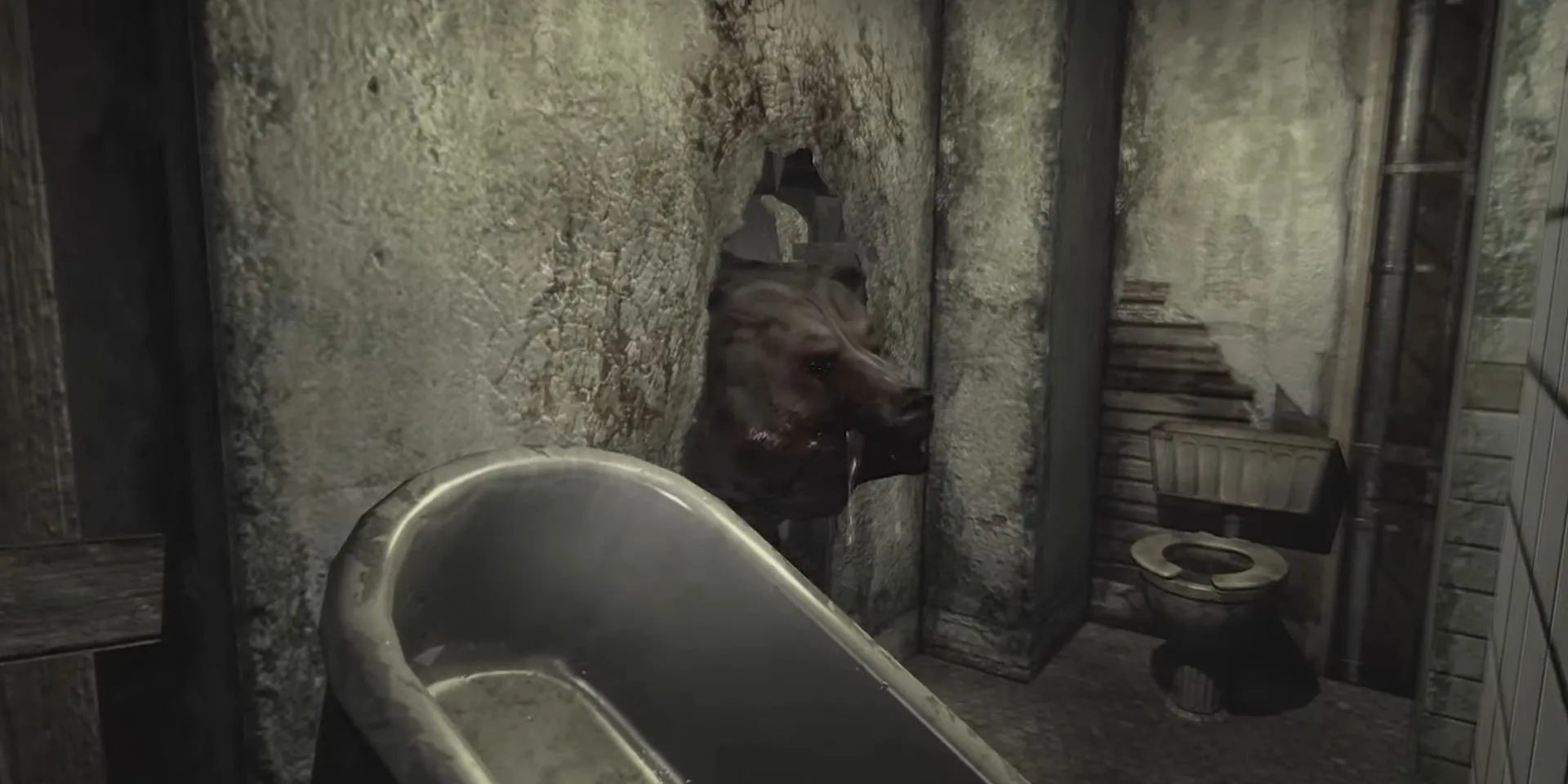 Con gấu hung dữ thò đầu qua một lỗ thủng trong Condemned 2: Bloodshot